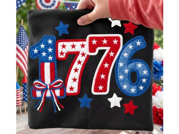 1776 Stars Bow Yarn Tshirt Design: A Patriotic Graphic for Modern Projects