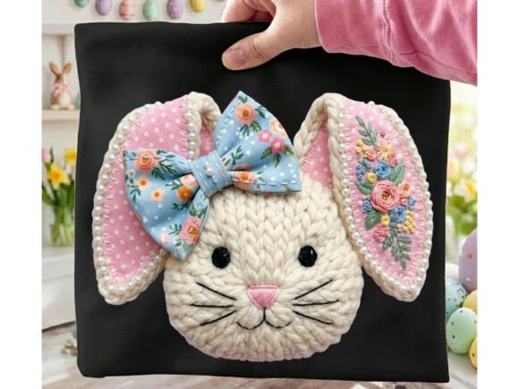 Adorable Easter Bunny Faux Yarn Tshirt Design