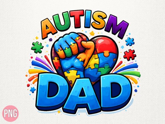 Autism Dad Puzzle Heart Fist Design PNG: A Designer's Asset