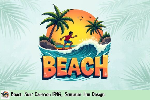 Beach Surf Cartoon PNG: Vibrant Summer Fun Design