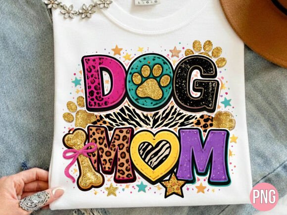 Leopard Print Glitter Dog Mom Design PNG